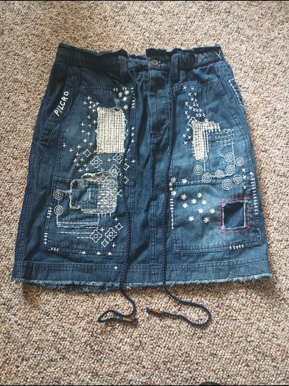 Pilcro Embroidered Patch Denim Skirt- Anthropologie